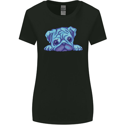 A Blue Watercolour Pug Womens Wider Cut T-Shirt