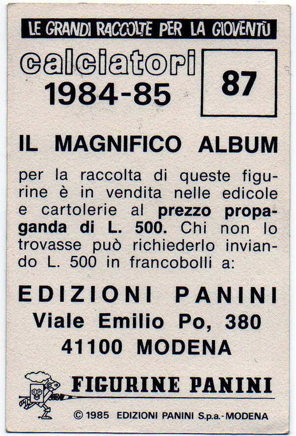 Figurine Panini Scudieri EURO 84 – N°232 TCHECOSLOVAQUIE – Collection 1984 – Occasion