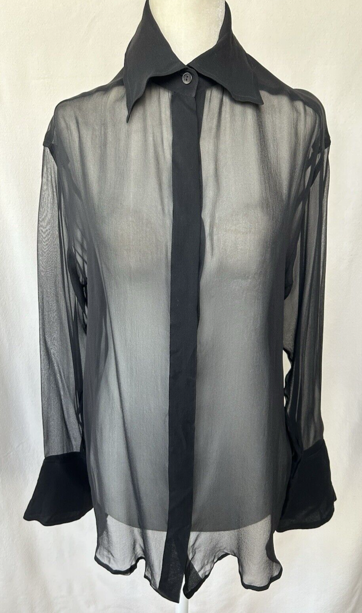 Vintage Tom Ford for GUCCI 90s Y2K Silk Sheer Long Sleeve Top