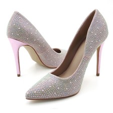 Glaze Rhinestone-Embellished Pointed-Toe Pumps with Pink Stiletto 4 inch Heels