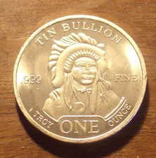 1 Troy Ounce Oz .999 Tin Sn Element Bullion Round..... Free Shipping From Ohio