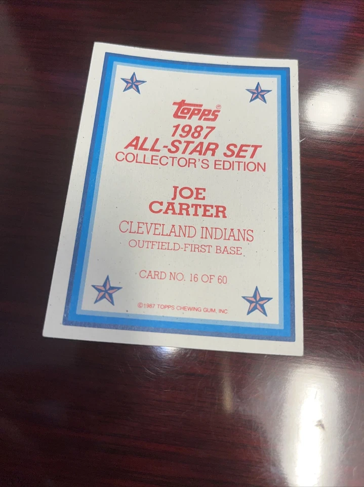 1987 Topps All Star Set Joe Carter Cleveland Indians OF Baseball Card #16 - Image 2 of 2