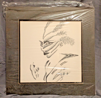 Original B&W Ink Pointillism Darcy Droppers 1987 Signed Tiger Woman Matte 17x17''