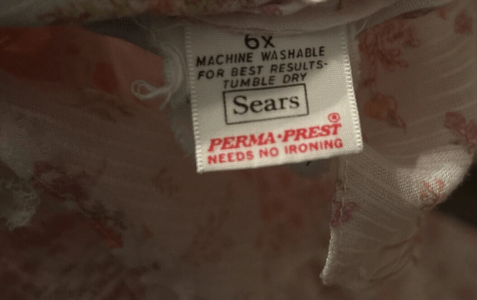 Vintage 70s Sears Girl Dress Pink and White Flowered size 6x - Image 4 of 4