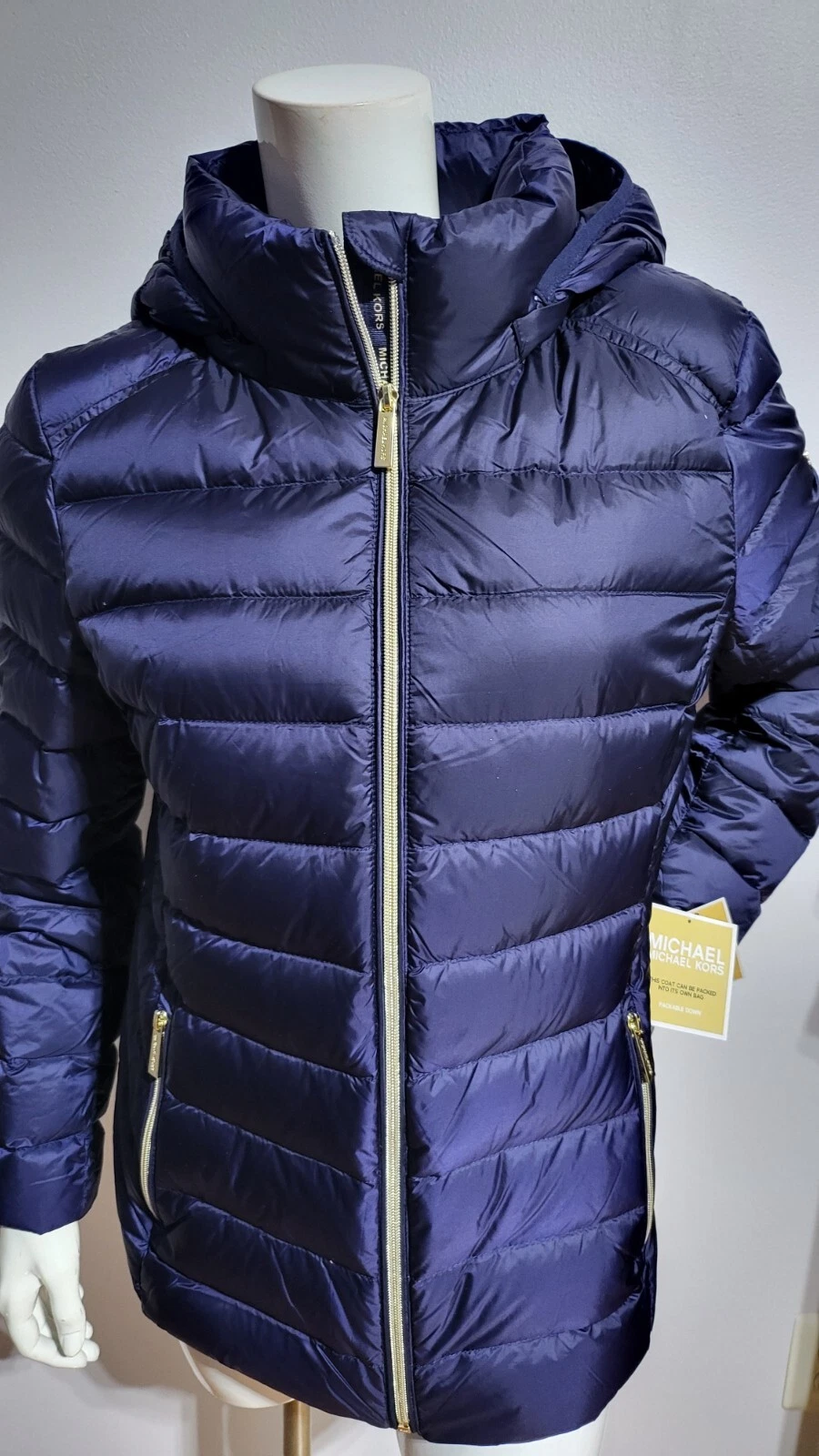 NUOVO PIUMINO DONNA MICHAEL KORS LEGGERO IMPACCHETTABILE BLU NOTTE TAGLIA L