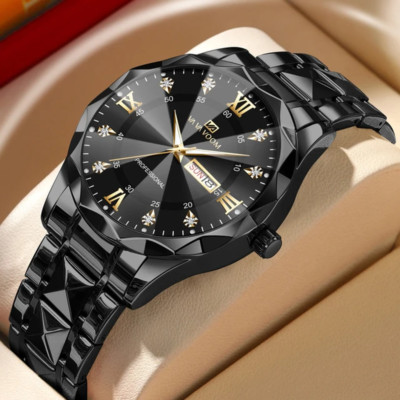 Herren Wasser Diamant Luxus Quarzuhr 41mm Blau Gold Edelstahl
