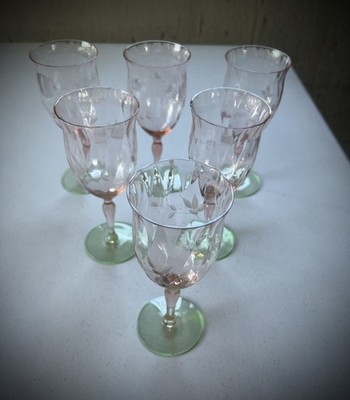 Vintage Tiffin-Franciscan ''Watermelon'' Wine Glasses - Set of 6 (Uranium Glass!)