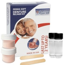 Perma Soft Denture Reline Kit-Soft, Easy Diy liner-2 Reliners Upper/Lower-USA