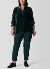 New Eileen Fisher Washable Stretch Crepe Slim Pants SZ L Fir Green
