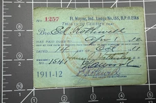 Vintage 1911-12 Elks Lodge (Ft. Wayne, IN No. 155) Annual Membership Card Pass