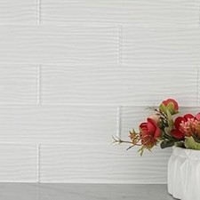 15pcs Lovdeco White Water Wave Glass Subway Backsplash Tile Glass 3 x 12 Inch