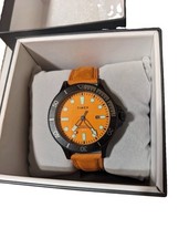 Timex Navi XL Quartz 43mm 100m Orange Dial Date Black Case Brown Strap w/Box