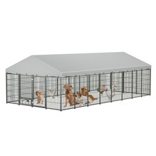 Large Outdoor Dog Kennel w/Roof - Metal Pet Pen Enclosure Hutch Fence