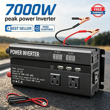 7000W Peak Pure Sine Wave Power Inverter DC 12V to AC 110V 3AC 3USB Type-C LCD