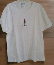 Vintage The T Company T Shirt Size L White Women Skiing Print USA Cotton
