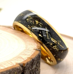 8mm Gold Tungsten Classic Ring for Christmas Gift Black & Gold Galaxy Inlay Band