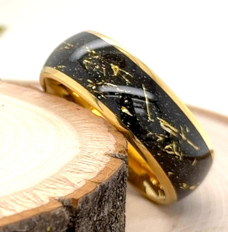 8mm Gold Tungsten Classic Ring for Christmas Gift Black & Gold Galaxy Inlay Band