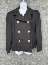 Vintage Pendleton Blazer Womens 14 Black Wool Gold Buttons Lined Made USA Jacket