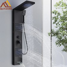 Black LED Shower Panel Tower System Rain Waterfall Shower Column Spa Bath Shower