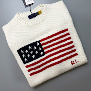 Auction POLO PALPH LAUREN White American Flag Cotton Sweater Men - M