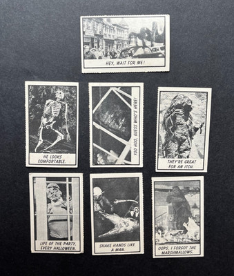 MONSTER LAFFS.MIDGEES MINIS  7 Vintage Monster Trading Cards. Lot of 7 Different