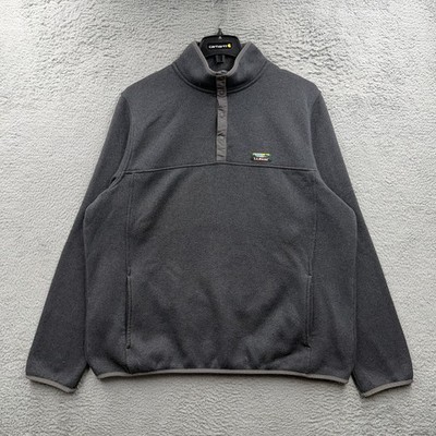 LL Bean Sweater Mens XL Gray Slightly Fitted Fleece Pullover Mock Henley Snap