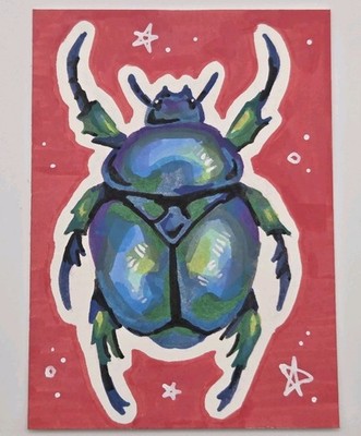 aceo original art Colorful Beetle Created With Mixed Media