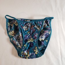 Victoria's Secret Second Skin Satin String Bikini Small Blue Foil Floral Peacock