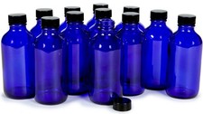 , 12, Cobalt Blue, 4 oz Glass Bottles, with Lids