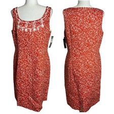 Tahari Christylee Floral Cotton Sleeveless Shift Dress Knee Length Beaded 12 NWT