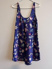 Vassarette Chemise Gown Womens Medium Blue Floral Satin Sleeveless Nightgown