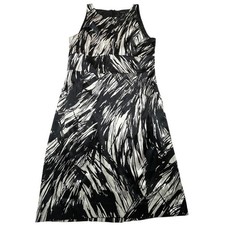 Ann Taylor Silk Blend Abstract Brushstroke Sheath Dress Black White Womens 6