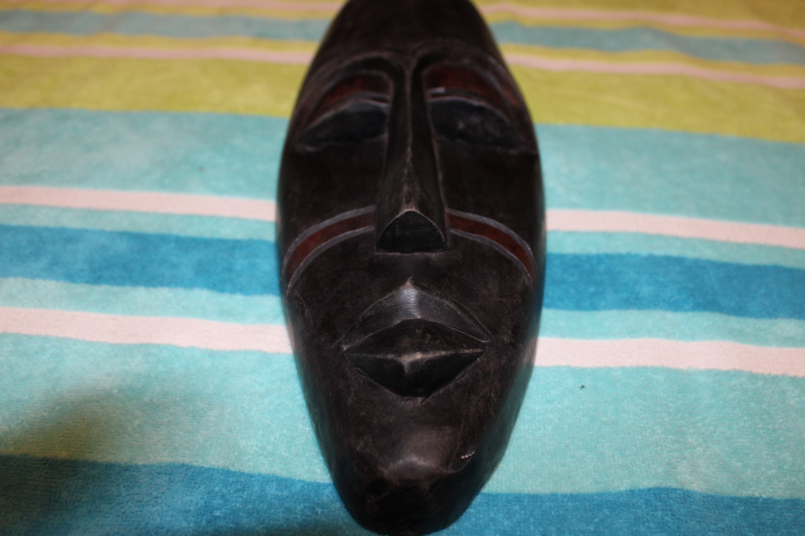 Vintage Hand Carved African Wooden Tribal Face Mask Wall Hanging 16.5" 