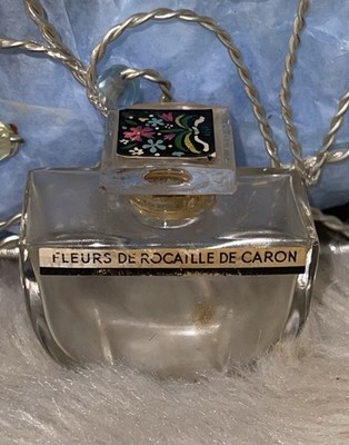 Caron Fleurs de Rocaille Glass Perfume Bottle w/ DecorativeFloral Lid Etched 128