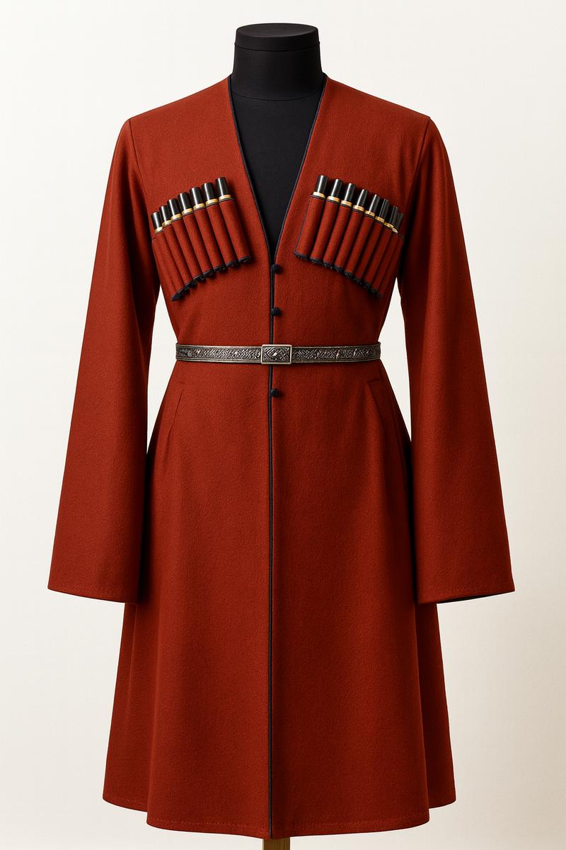 90's costume national ハイネックコート　変形 Red Wool National Costume Georgian Chokha Cherkeska Dance Without