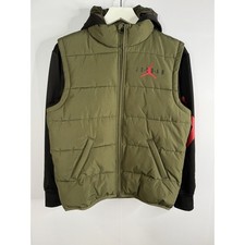 NIKE AIR JORDAN Puffer Vest Hoodie Jacket L 12-13 Yrs Black Therma Fit Spell Out