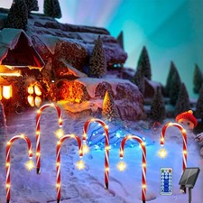 Christmas Candy Cane Pathway Lights - Solar Powered Waterproof, 6