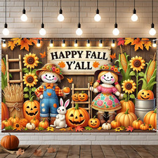 Happy Fall Y'All Banner Scarecrow Pumpkin Backdrop 71 X 43 Inch