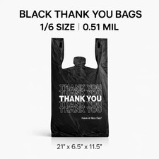 1/6 Black Heavy Duty Thank You Bag 350/Case