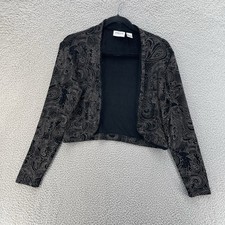 Chicos Travelers Bolero Small Black Paisley Slinky Stretch Knit Open Cardigan