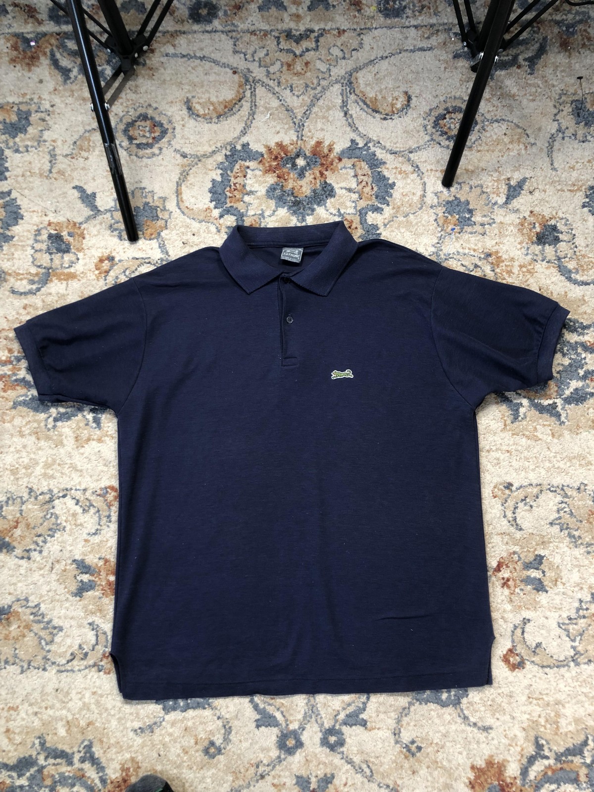 Vintage Le Tigre Polo Shirt Mens XL Blue Pique Tiger Logo Knit Casual USA 80s