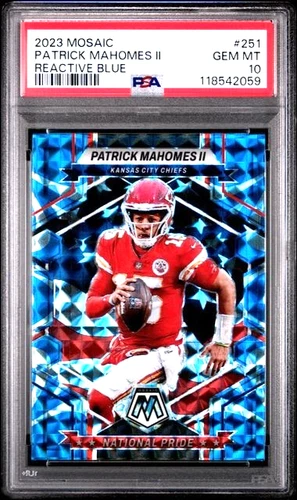 PATRICK MAHOMES PSA 10 NATIONAL PRIDE REACTIVE BLUE MOSAIC PRIZM PANINI 251 2023