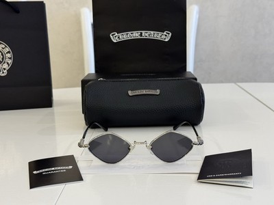 Chrome Hearts Diamond Dog Geometric Sunglasses Black and Blue Tinted Lens