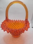Vintage 6.5"" Fenton?Hobnail Orange Glass Handled Basket No Markers Mark
