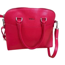 Furla Handbag Shoulder Satchel Bag Purse Genuine Leather Red