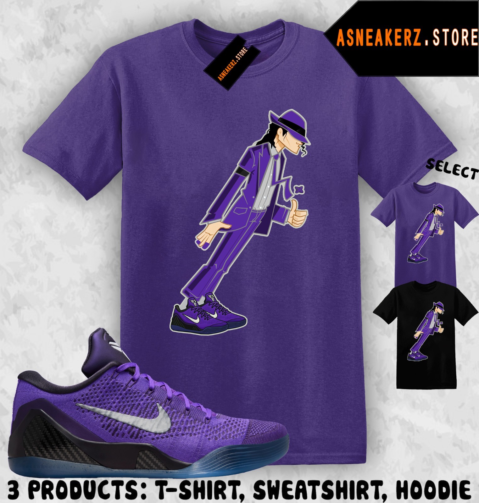 Tee Shirt Matching Kobe 9 Elite Low Moonwalker Match Sneaker MJ Smooth Criminal