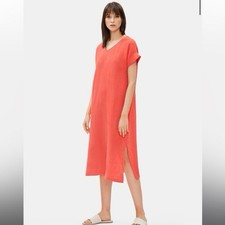 Eileen Fisher Organic Cotton Short Sleeve V-Neck Midi Dress PP (2P-4P)