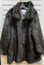 Roamans Womens Plus Sz 1x Faux Fur Coat Dark Brown Full Zip
