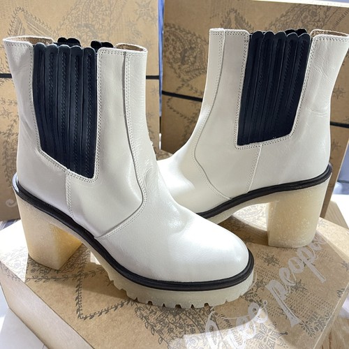 Free People James Chelsea White Genuine Leather Boot Lug Sole NIB Size 36.5