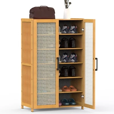 NEWHOME 5-Tier Shoe Cabinet with Bamboo Shoe Rack Entryway Shoe Organizer Storage Rack